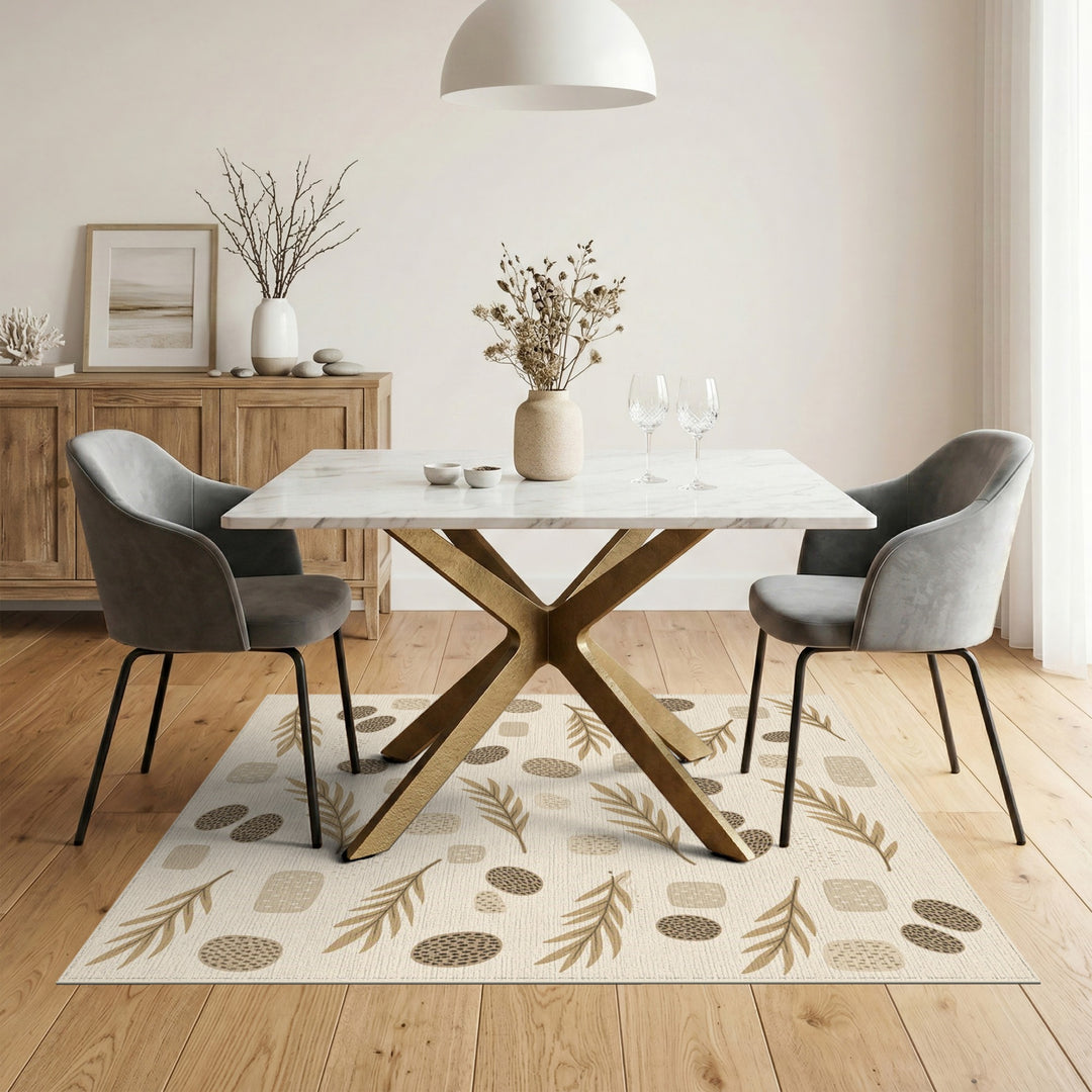 Beige Abstract Leaf and Dot Area Rug