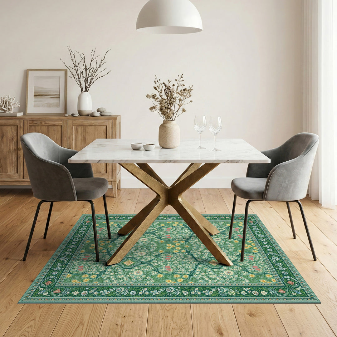 Green Floral Vintage Area Rug