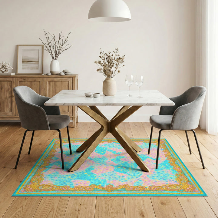 Abstract Blue Teal Dot Area Rug