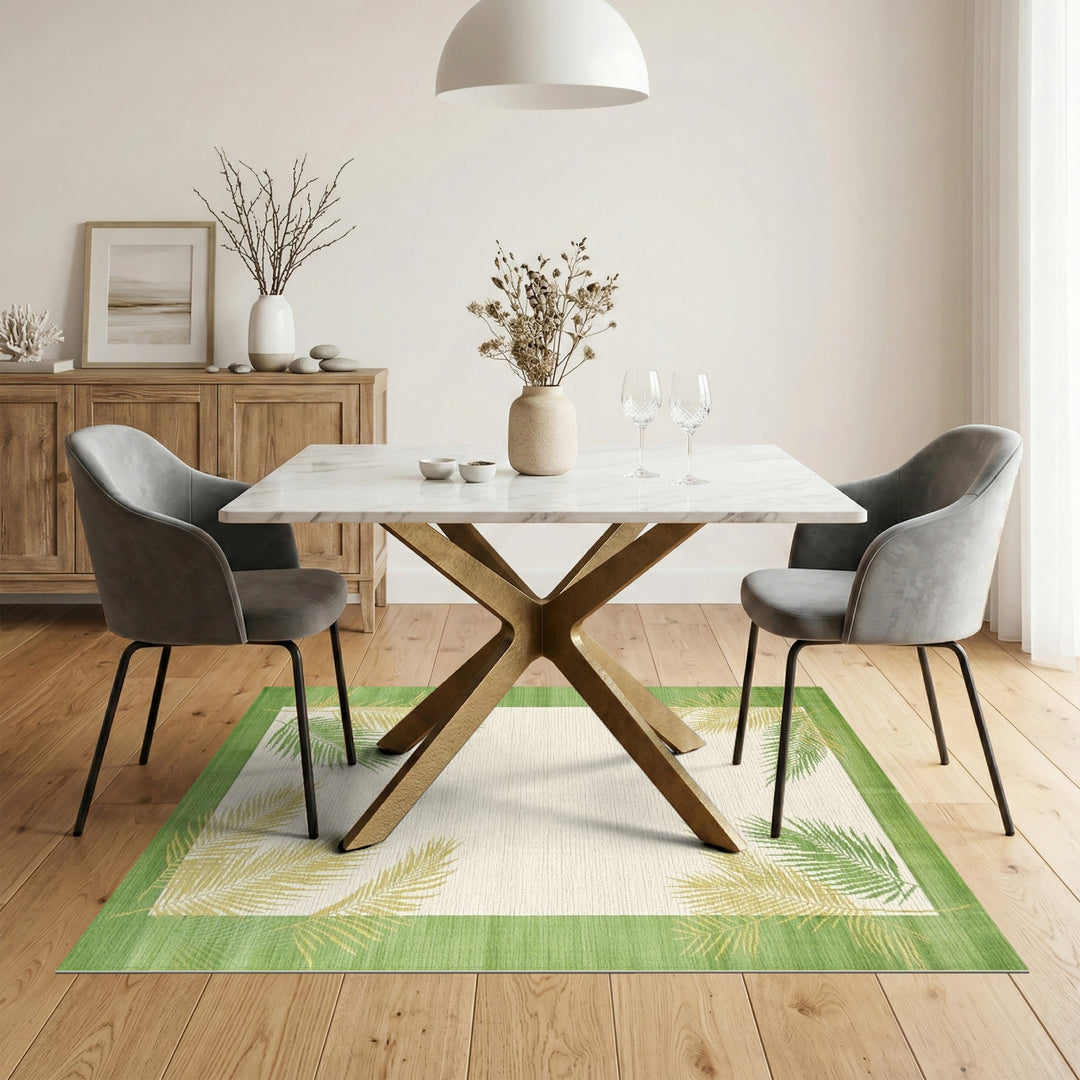 Green Coastal Beach Green Palm Frond Area Rug