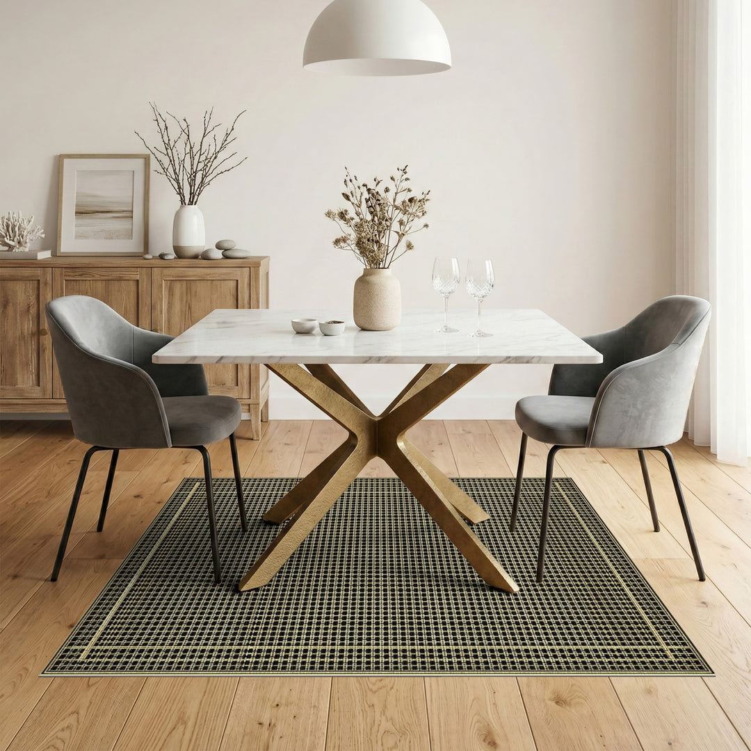 Black Geometric Grid Area Rug