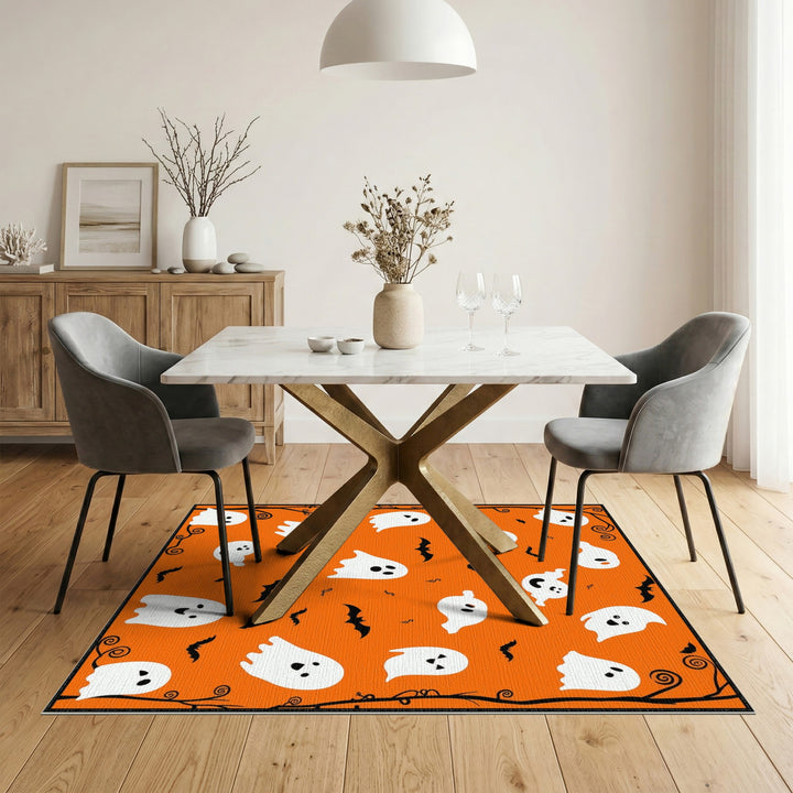 Ghosts and Bats Orange Halloween Kids Area Rug