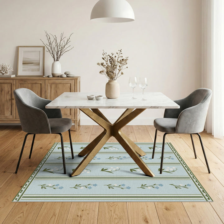 Blue Floral Stripe Lily Area Rug