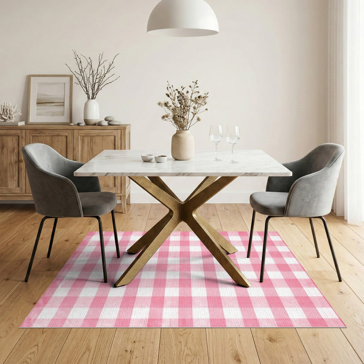 Geometric Modern Pink Gingham Checkered Washable Area Rug