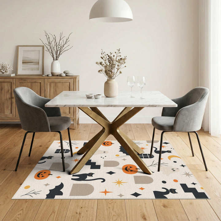 Spooky Halloween Cats Pumpkins Washable Area Rug