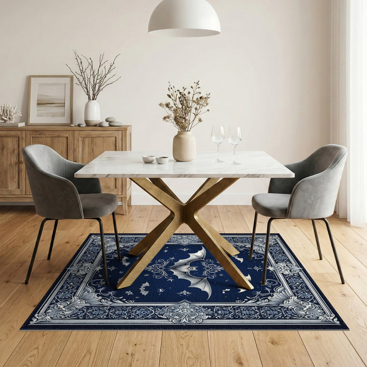 Navy Bat Ornate Floral Area Rug