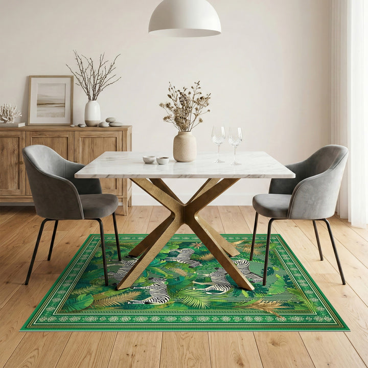 Green Zebra Jungle Washable Area Rug