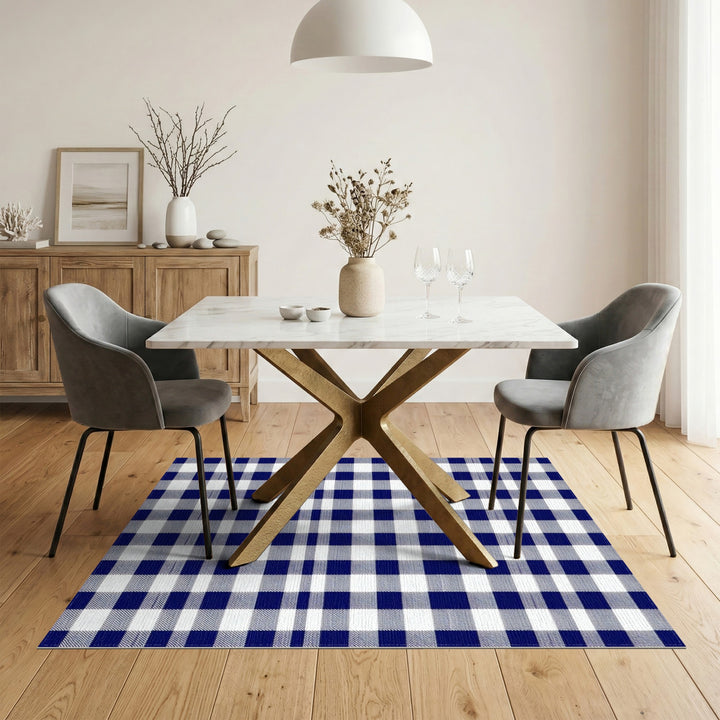 Navy Blue Checkered Washable Blue and Teal Area Rug