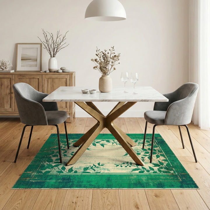 Distressed Vintage Green Distressed Vintage Leaf Area Rug