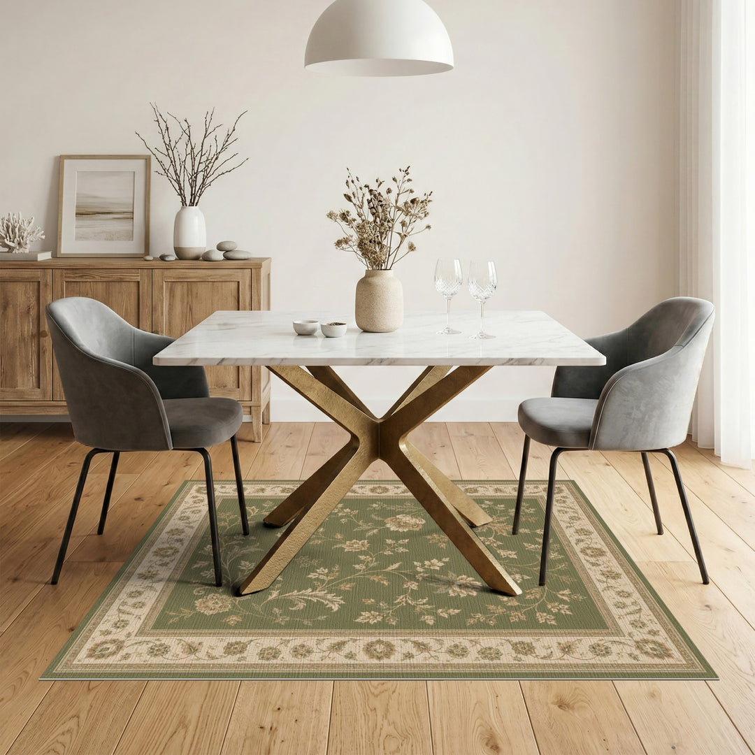 Green Floral Vintage Area Rug