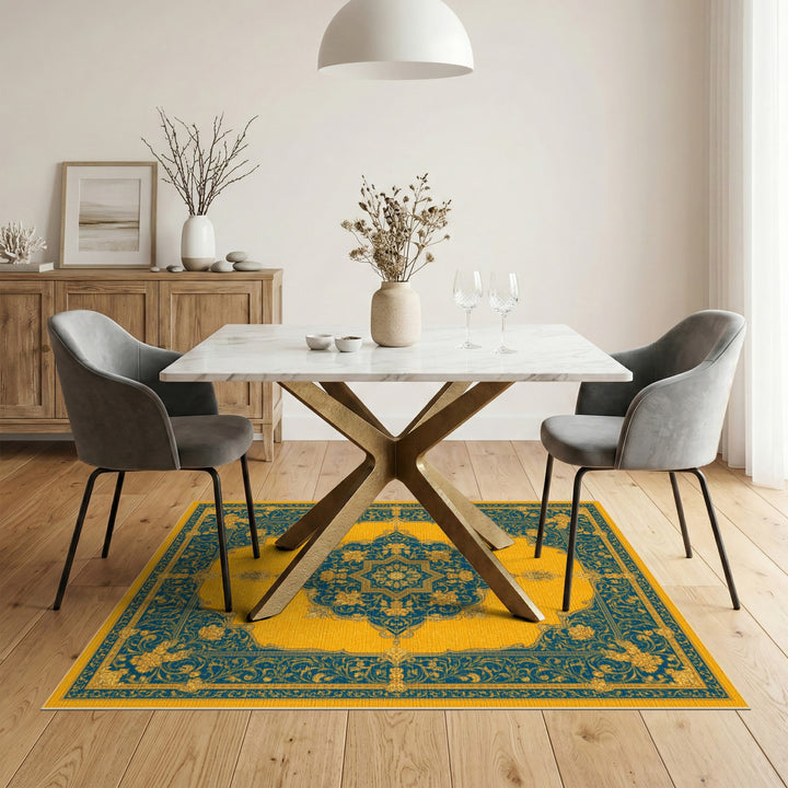 ODIKA Yellow Persian Medallion Area Rug