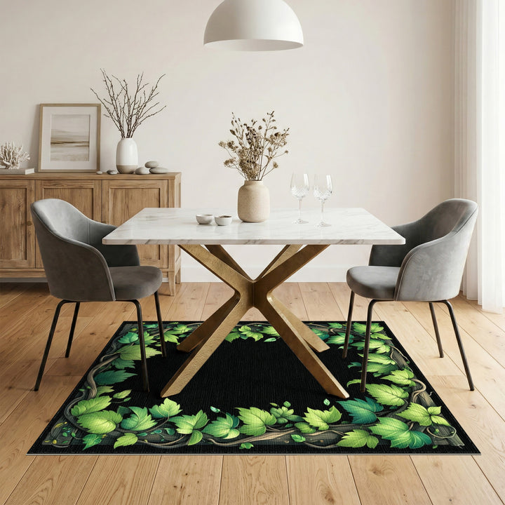 Green Ivy Leaf Border Area Rug