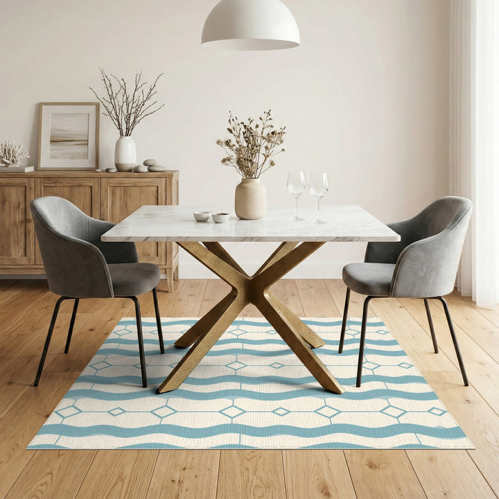 Teal Wave Lattice Area Rug
