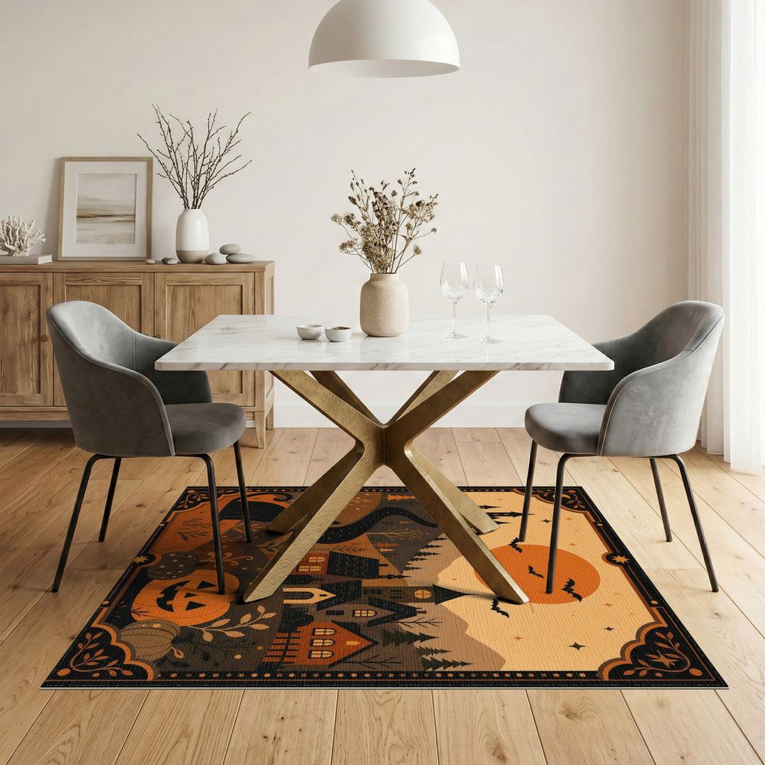Multi-color and Patterns Black Cat Pumpkin Halloween Area Rug
