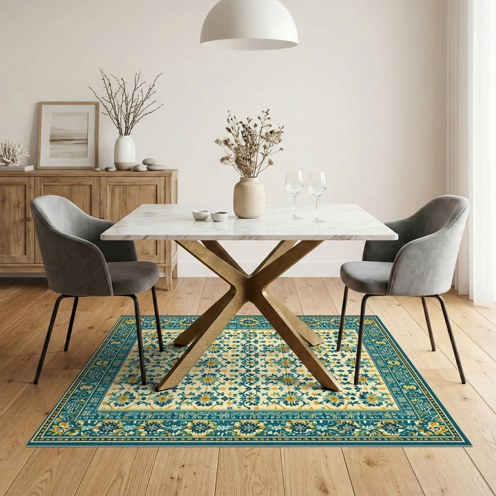 Teal Floral Vintage Area Rug