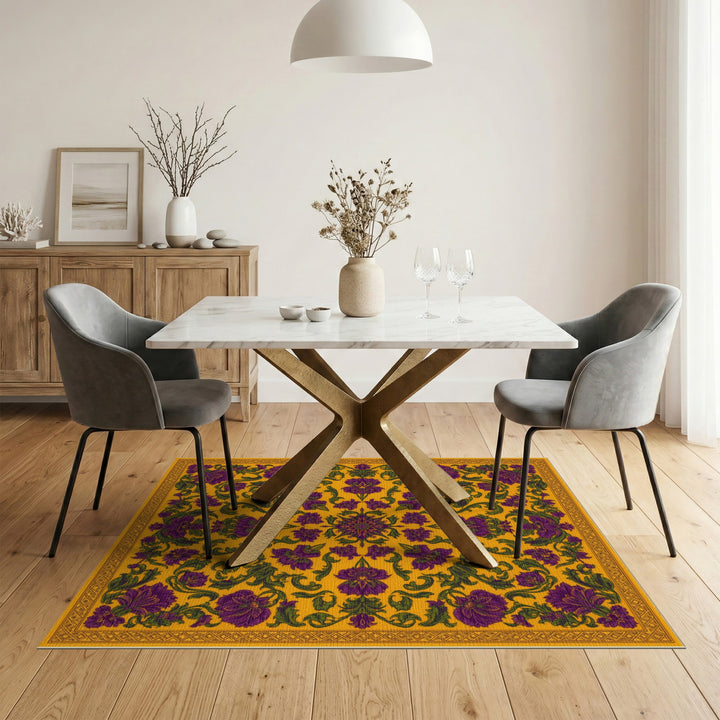 Yellow Purple Floral Area Rug