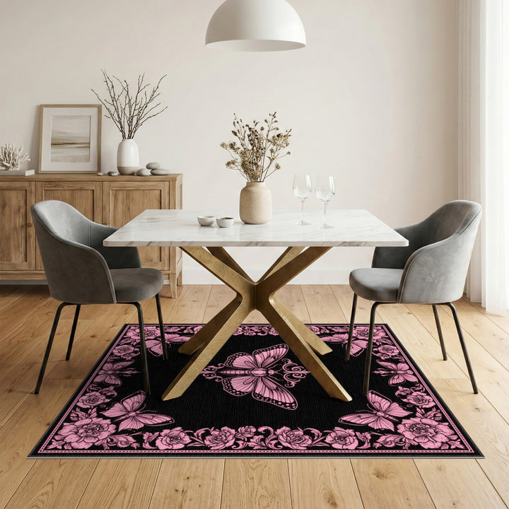 Pink Butterfly Vintage Floral Area Rug