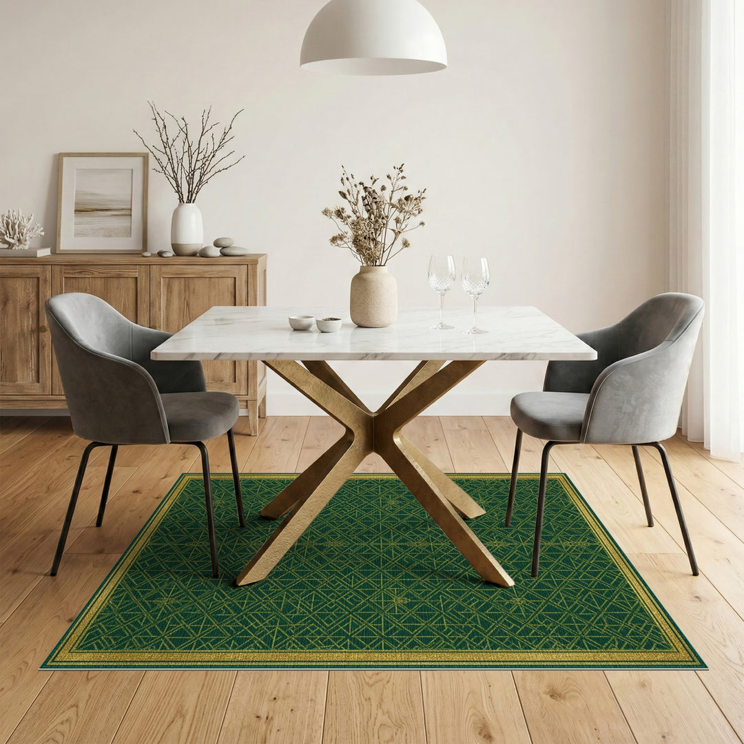 Green Gold Geometric Lattice Area Rug