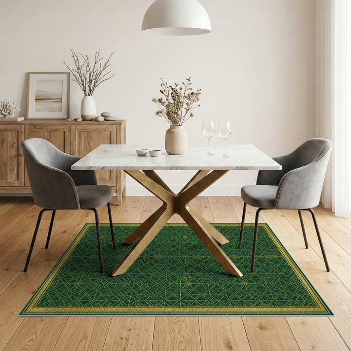 Green Gold Geometric Lattice Area Rug