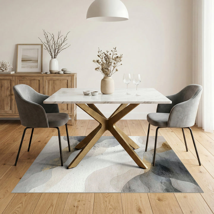 Grey Abstract Flow Area Rug with Gold Accents