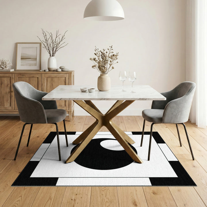 Circle Geometric Modern Black White Geometric Circle Area Rug