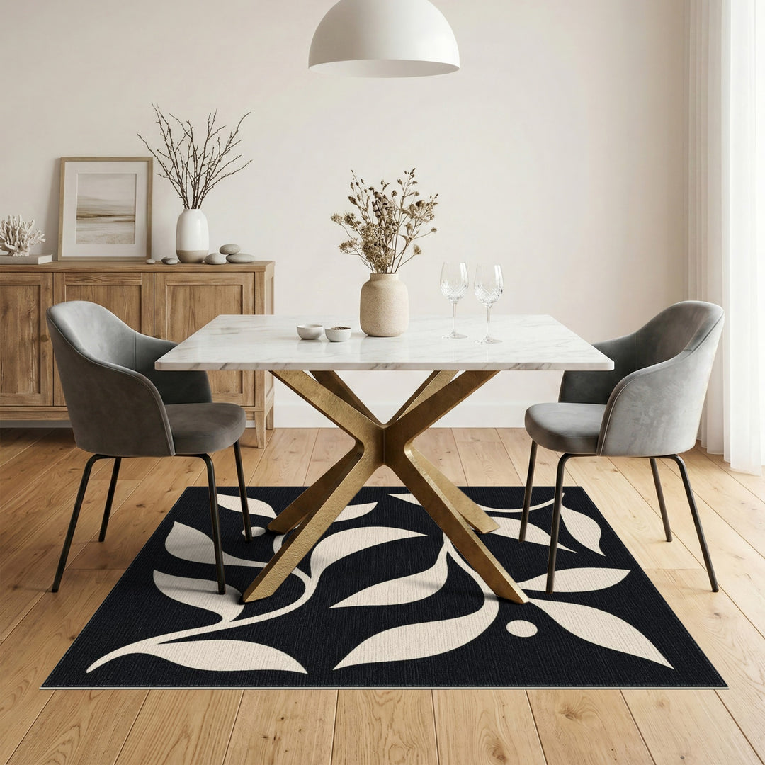 Abstract Area Black and White Black White Abstract Leaf Area Rug