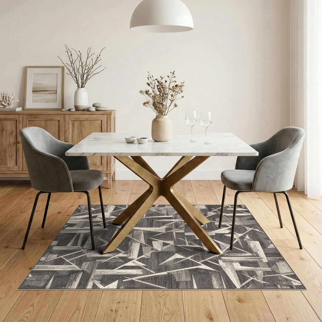 Monochrome Geometric Abstract Area Rug