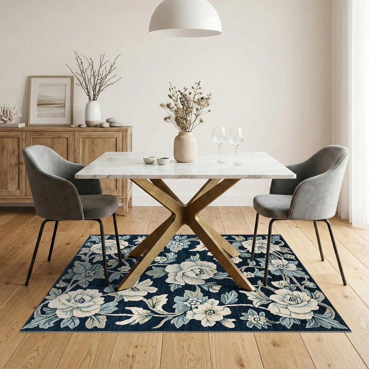 Navy Blue Floral Vintage Area Rug