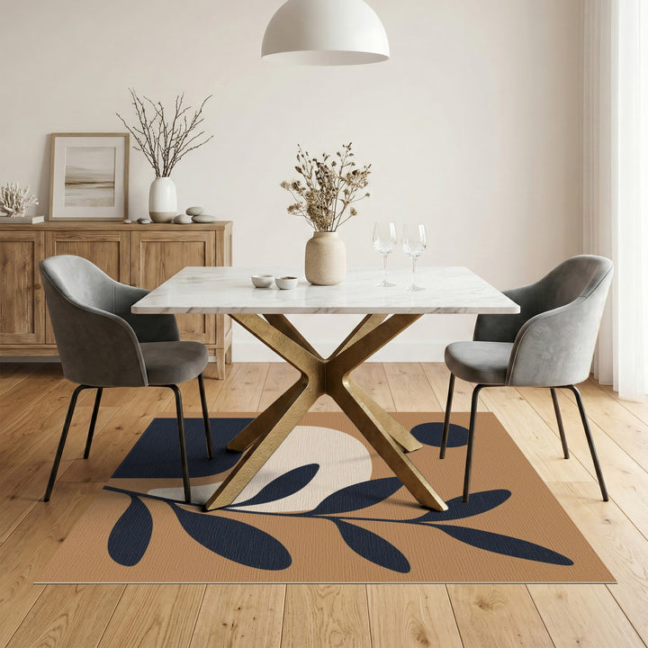ODIKA Brown Abstract Leaf Area Rug