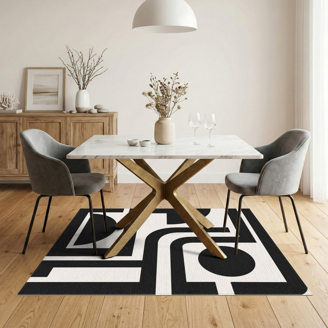 Black White Geometric Modern Area Rug