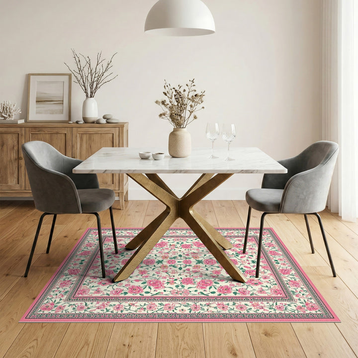 Pink Rose Pink Rose Vintage Floral Area Rug