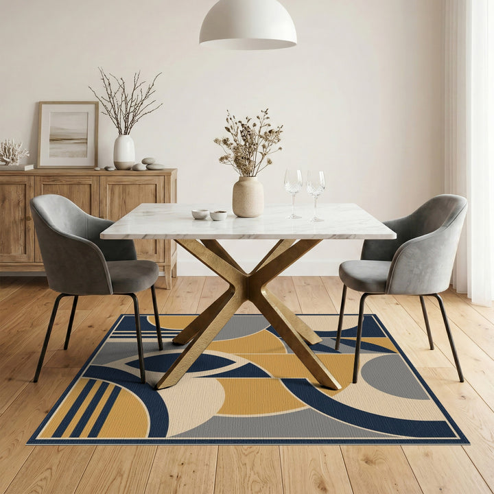 Multi-color and Patterns Navy Gold Geometric Modern Area Rug