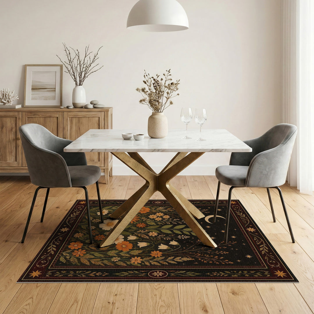 Celestial Moonlit Wildflower Area Rug