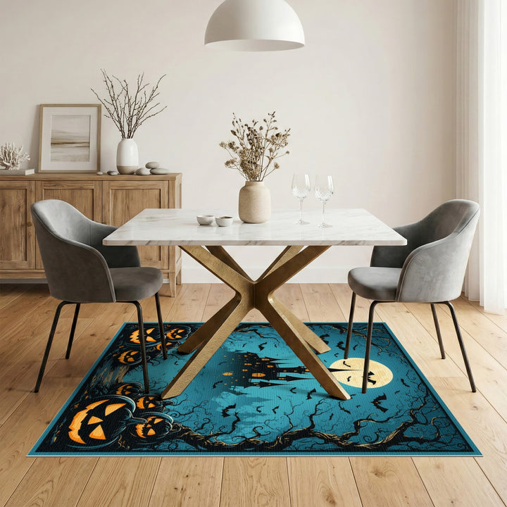 Haunted Castle Pumpkin Halloween Area Rug