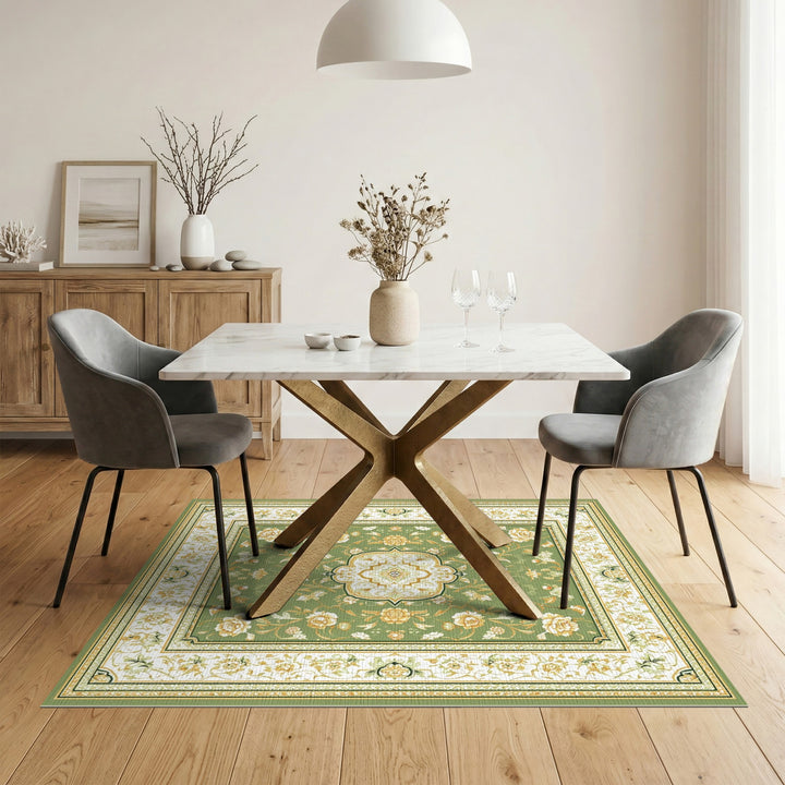 Green Floral Vintage Area Rug