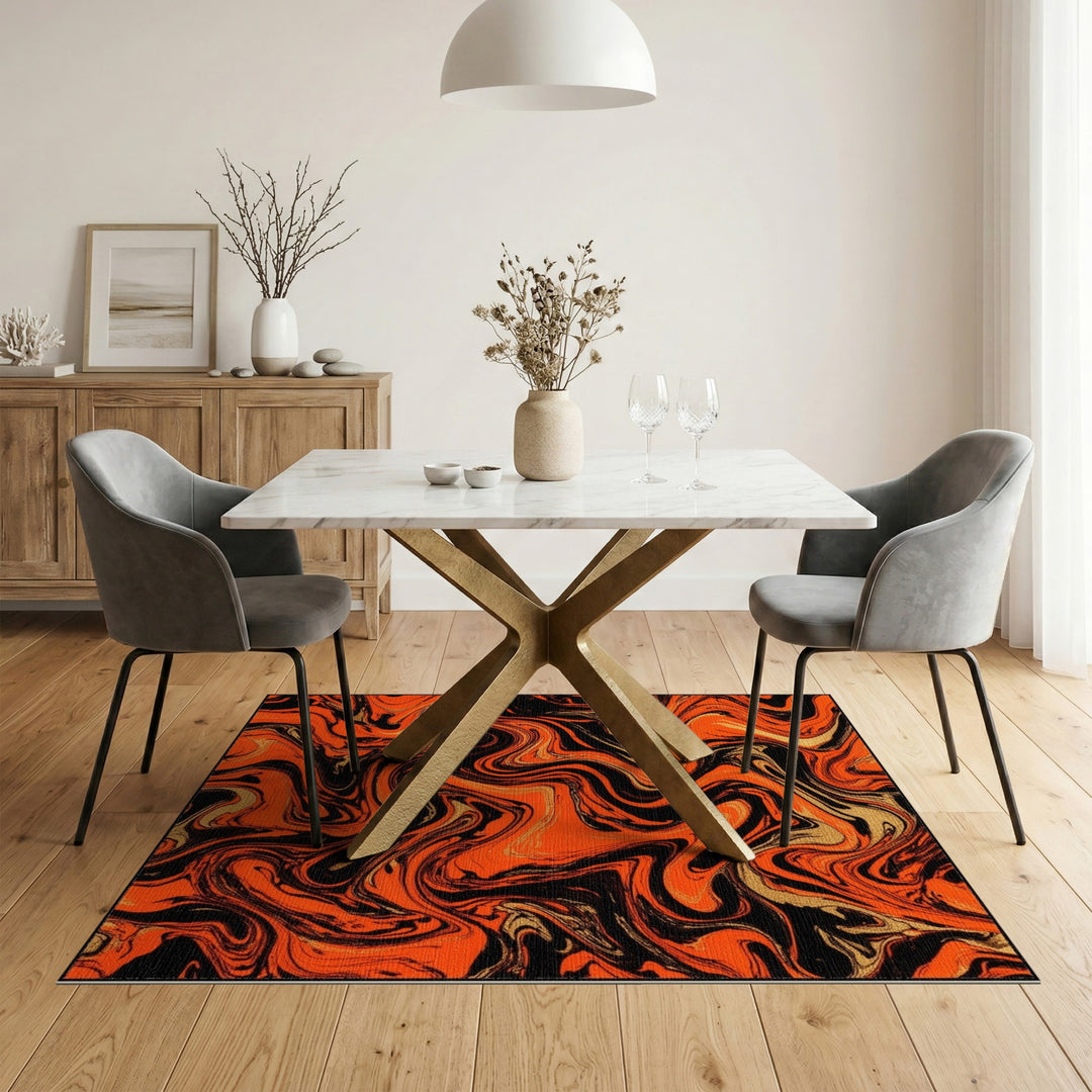 Abstract Area Orange Marble Swirl Area Rug