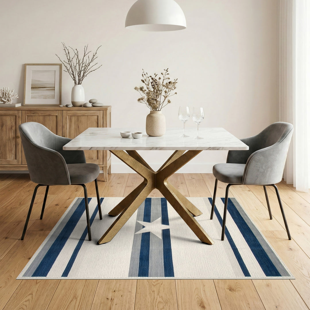 Blue Striped Star Area Rug