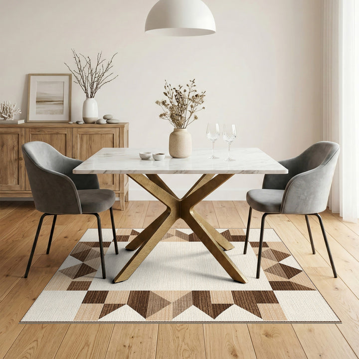 Geometric Brown Tan Border Area Rug