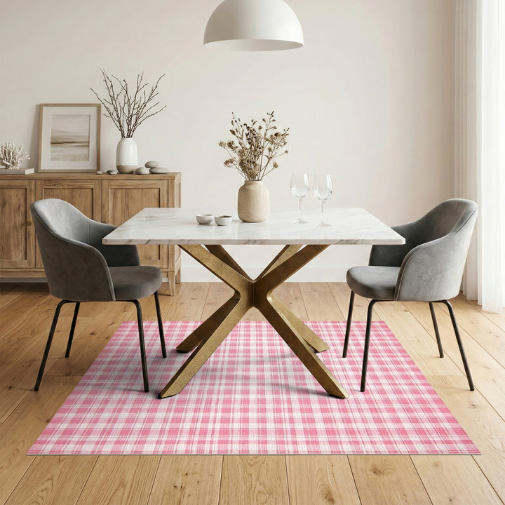 Pink Gingham Pink Gingham Checkered Washable Area Rug
