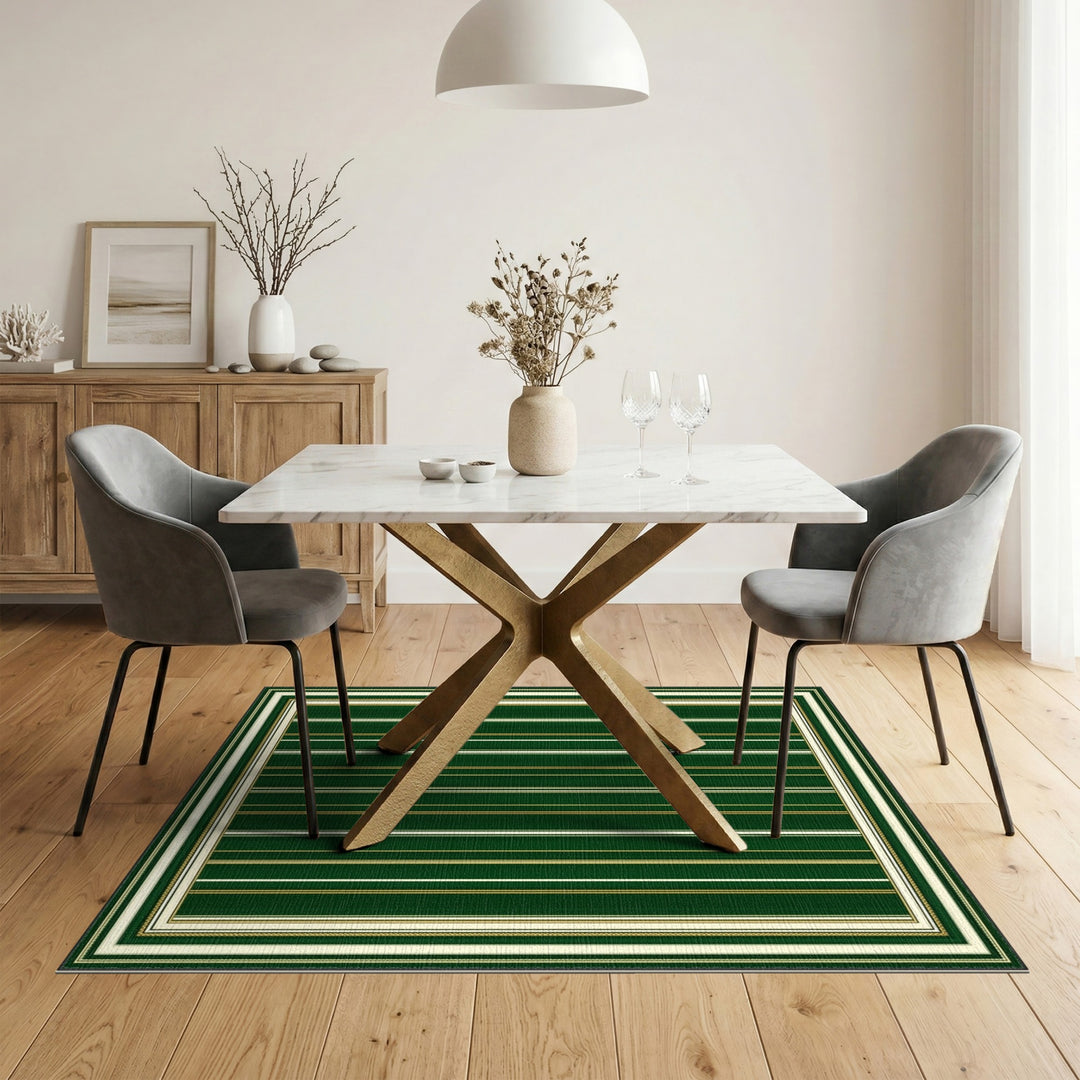Green Gold Striped Area Rug