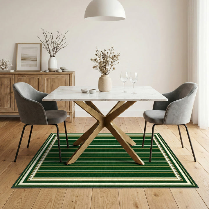 Green Gold Striped Area Rug