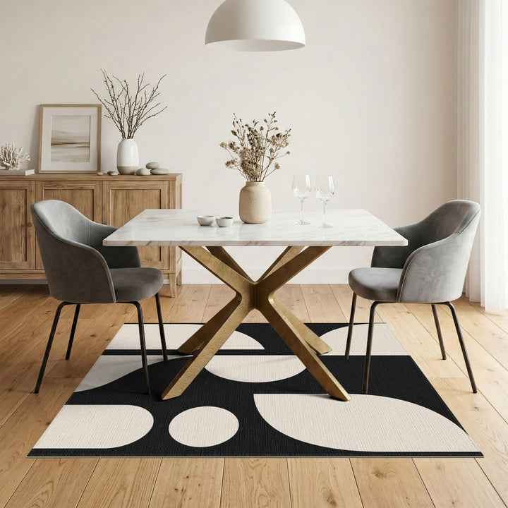 Black and White Black Beige Geometric Modern Area Rug
