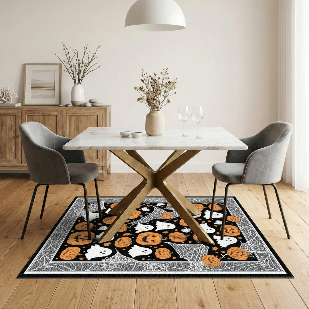 Multi-color and Patterns Spooky Halloween Pumpkin Ghost Area Rug