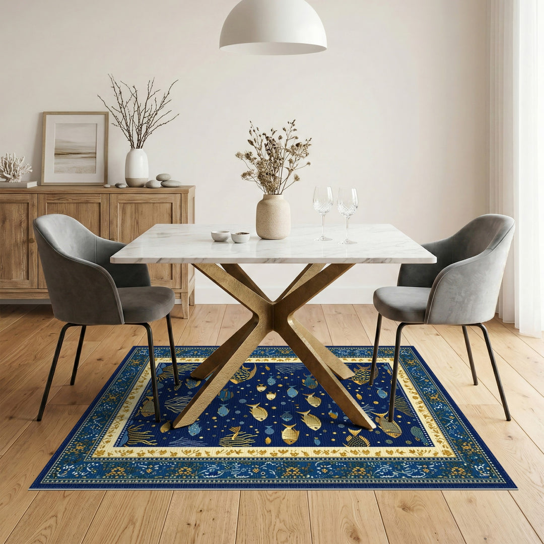 Blue Ocean Fish Coral Area Rug