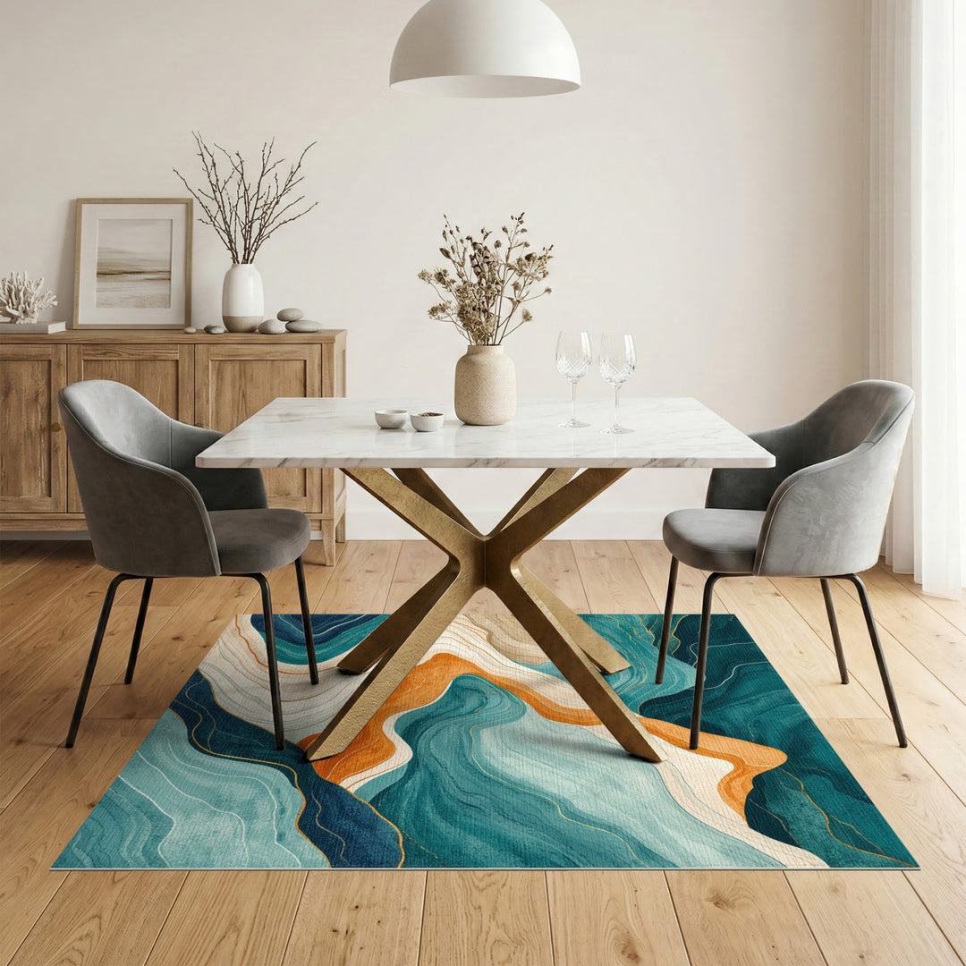 Teal Wave Abstract Area Rug