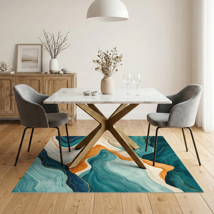 Teal Wave Abstract Area Rug