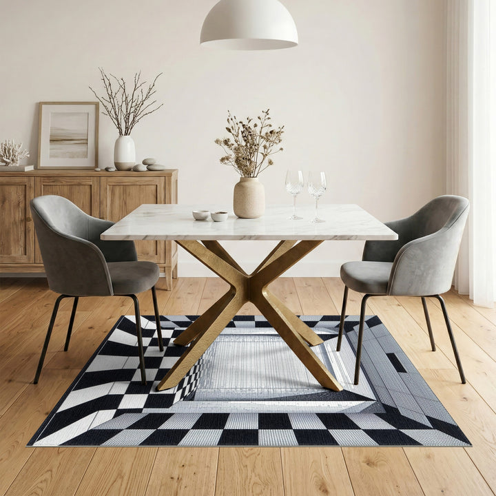 Black White Checkered Perspective Area Rug