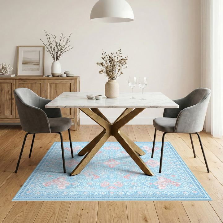 Light Blue Pink Persian Area Rug