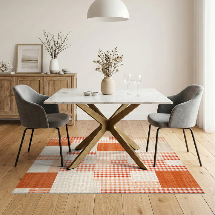 Orange Geometric Patchwork Area Rug