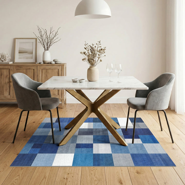 Blue and Teal Block Blue Geometric Block Area Rug